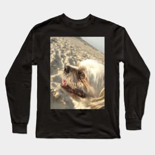 Beautiful photo of shih tzu dog on a beach while smiling Long Sleeve T-Shirt